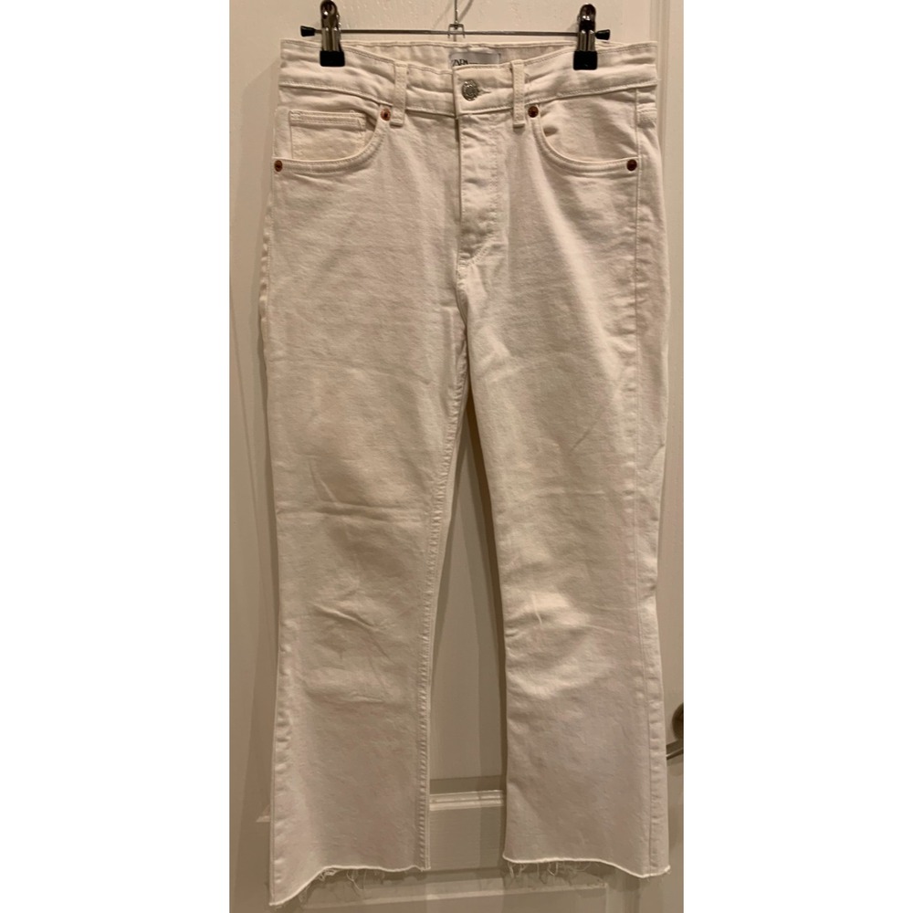 ZARA Jeans Womens Mid Rise Full Length Straight Leg White 100% Cotton Size 6/28